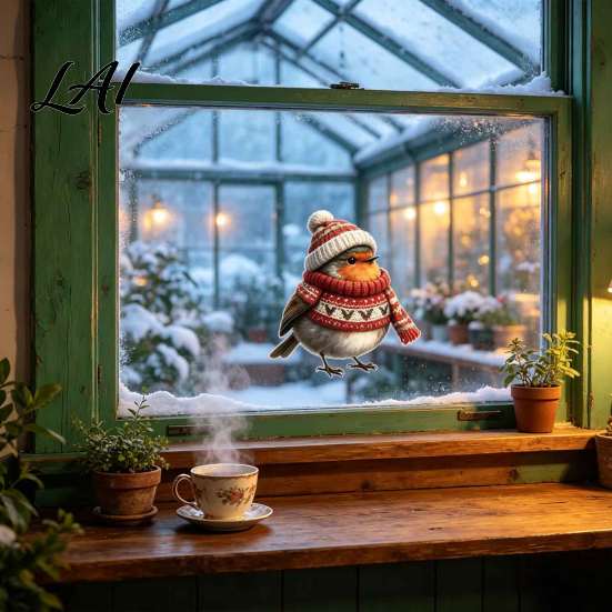 Redbreast Wall Stickers Christmas Window Static Sticker Decorative Reusable Decal PVC Festive Waterproof Mural Decor Holiday Cling for Home