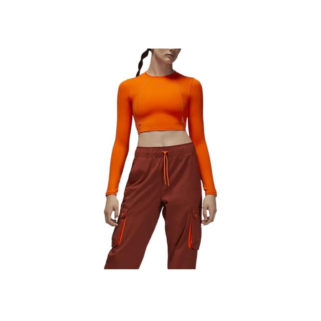 Jordan Solid Color Logo Print Crew Neck Long Sleeve T-Shirt Women Tops Red DQ4397-819