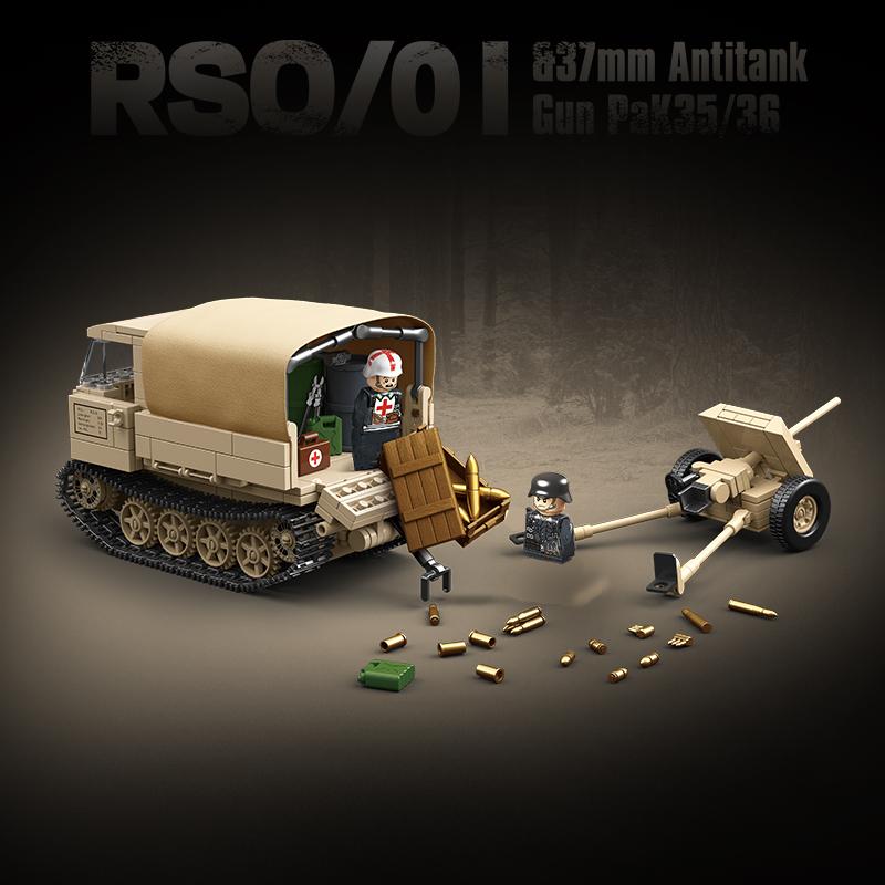 Немецкая армия WW2 RSO/01 гусеничный трактор и 37-мм противотанковая пушка Pak35/36 классическая модель военного оружия строительные блоки кирпичи игрушка подарок