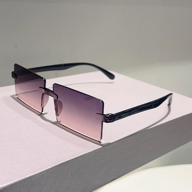 KAMMPT Rimless Rectangle Sunglasses Men New Fashion Gradient Outdoor Shades Women Trendy Simple Beach Vacation Decor Sun Glasses