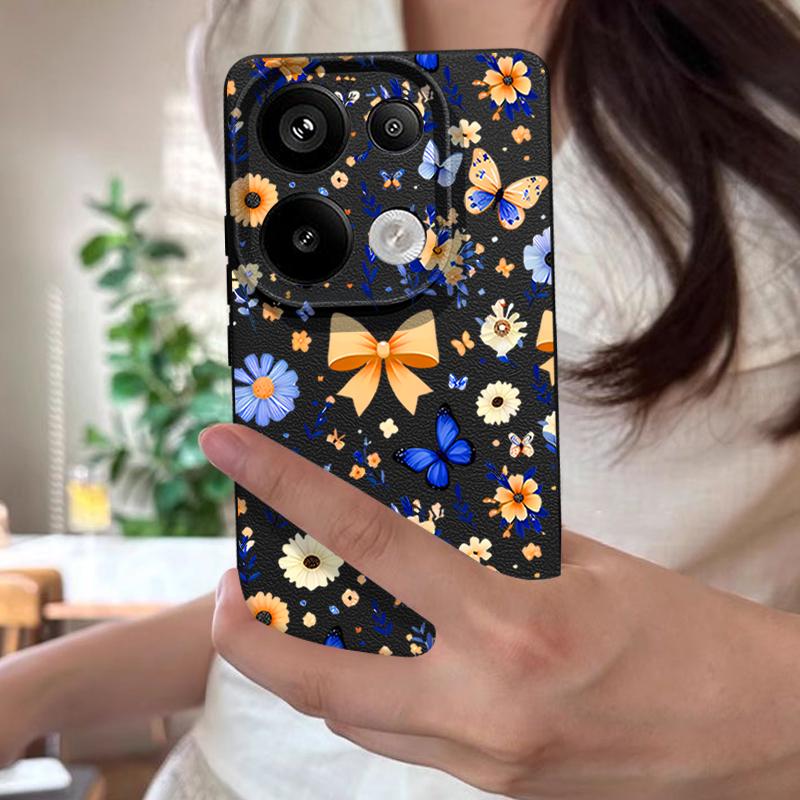Чехол с цветочным узором и синей бабочкой для Xiaomi 14T 13T 11T Pro Funda Redmi Note 14 13 12 11 Pro 5G 4G Силиконовая крышка с текстурой кожи