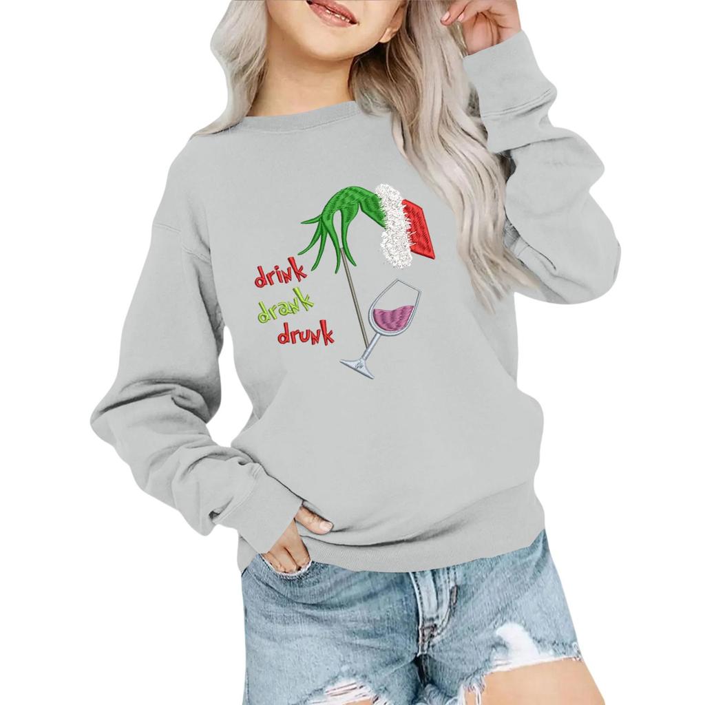 Kids' Fashion Loose-Fit Casual Long-Sleeve Christmas Print Oversized Crewneck Sweatshirt