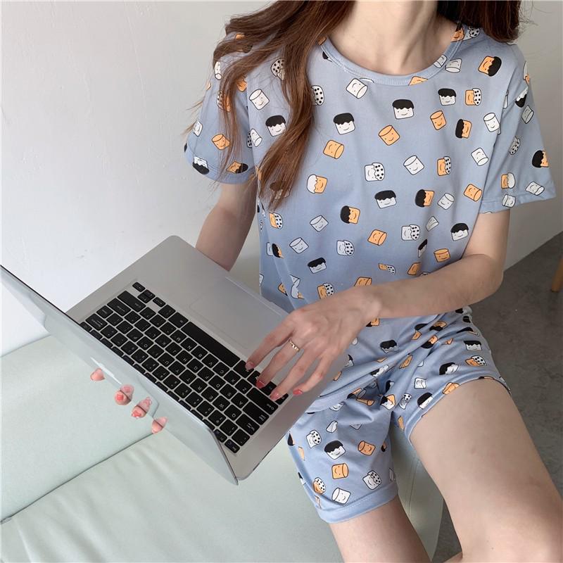 Женский летний пижамный комплект Snoopy - Тонкий, с коротким рукавом и шортами, милый мультяшный дизайн