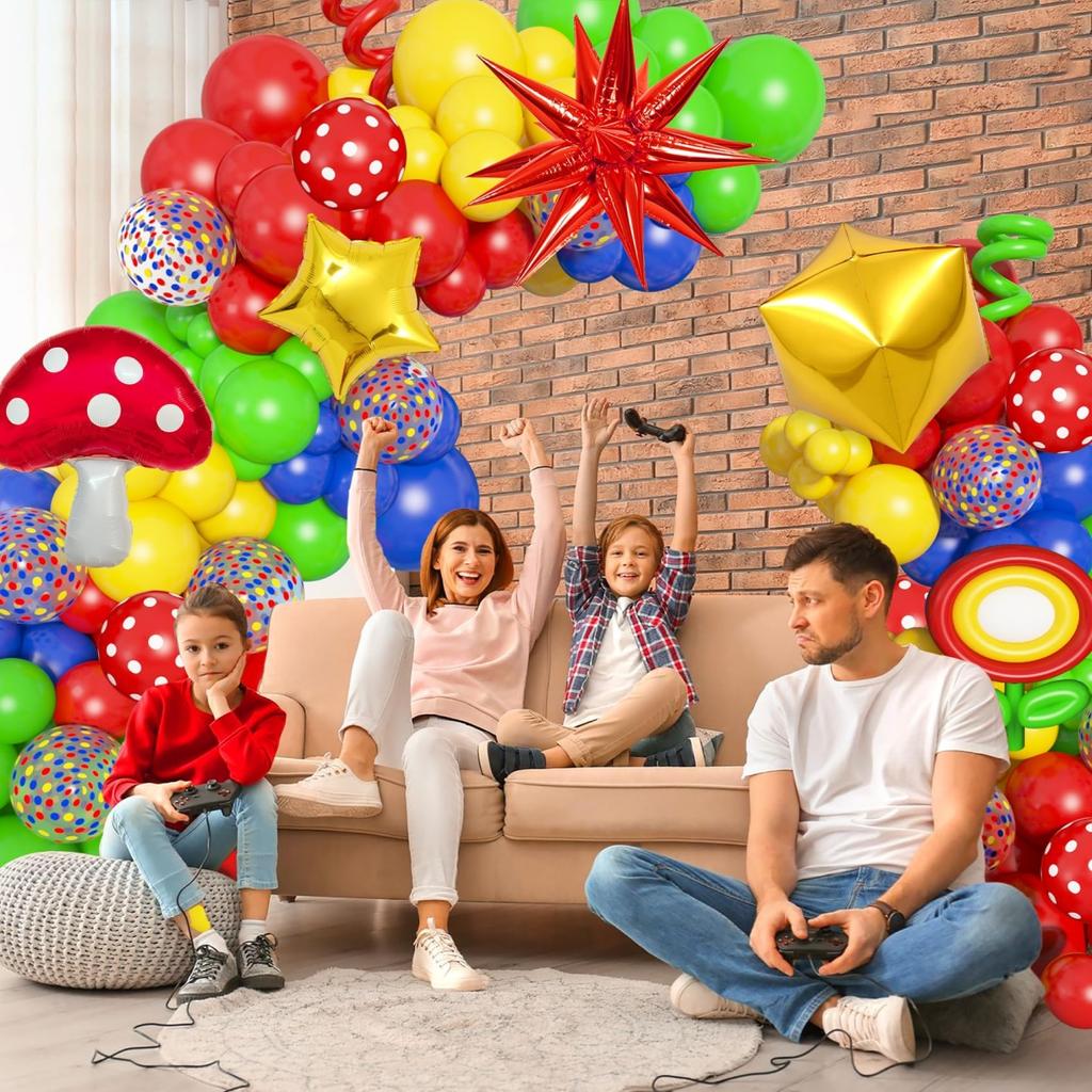 Super Theme Red Yellow Green Star Cloud Mushroom Foil Balloon Garland Baby Shower Kids Birthday Party Decoration Supp