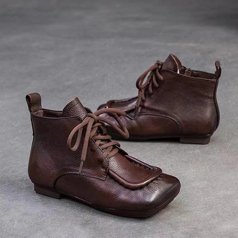 Модные кожаные ботильоны с квадратным носком на плоской подошве, дизайнерские кроссовки для женщин, тренд 2025 года, зимние ботинки челси, новые удобные ботинки для ходьбы, женские зимние ботинки