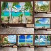 Window Sill Garden Beach View Large Tapestry Wall Hanging Bohemian Hippie Tapestry Room Aesthetic Living Room Home Decoration