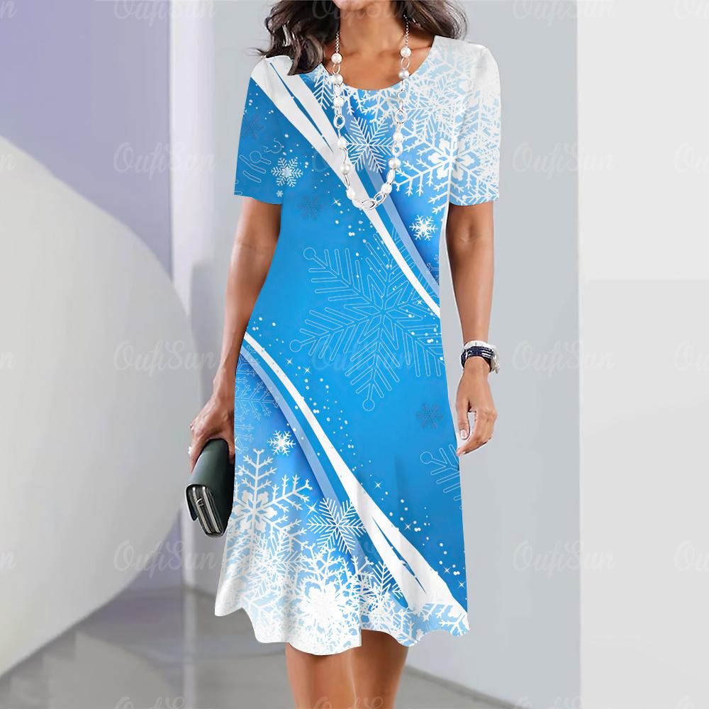 Nuevos Vestidos de Mujer Vestidos Vintage Navidad Starlight Impreso Повседневное Manga Corta 2023 Moda Mujeres Плюс Размер Ropa Y2K