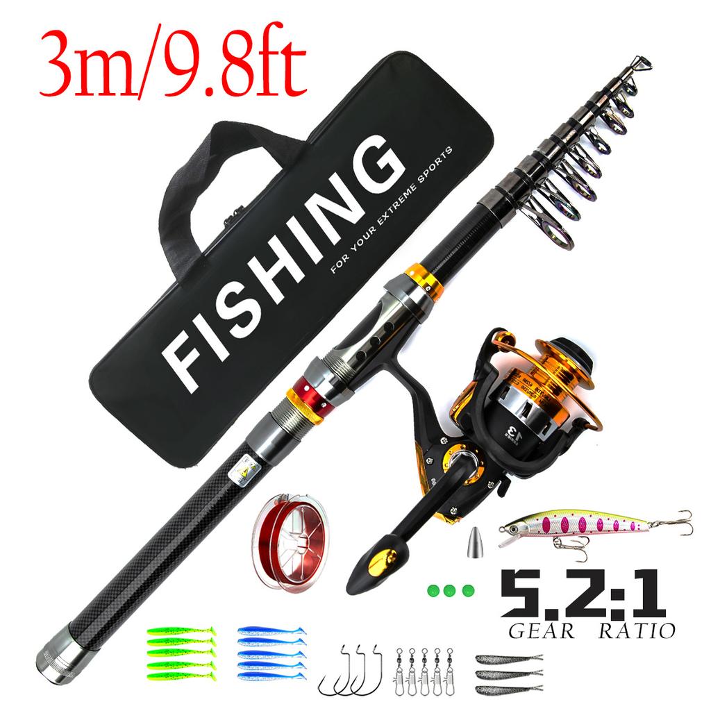 Набор портативных рыболовных снастей из углеродного волокна 5.5:Спиннинговая катушка с 1 передаточным числом, 1,8-3,6 м, удочка с прямой ручкой, крючок для наживки, комплект аксессуаров