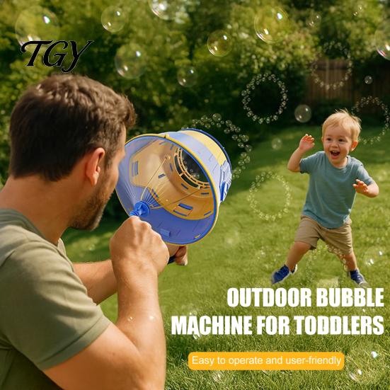 Portable Bubble Maker with Solution Air Cannon Toy for Kids, Handheld Powered Blower Outdoor Machine Toddlers 10 Refills, Battery-Free Practical Joke