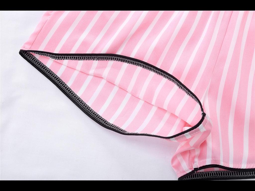 "Korean Striped Women's Seven-Piece Pajama Set for All Seasons"