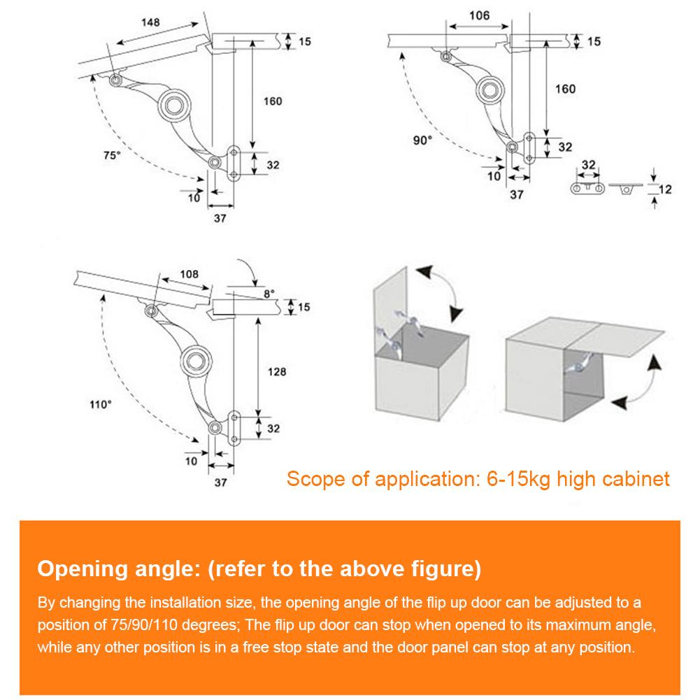Lid Support Hinge Folding Lid Lift Up Stay Buffer Damper with Soft Close Adjustable Stop in Any Position for Wardrobe Cabinet