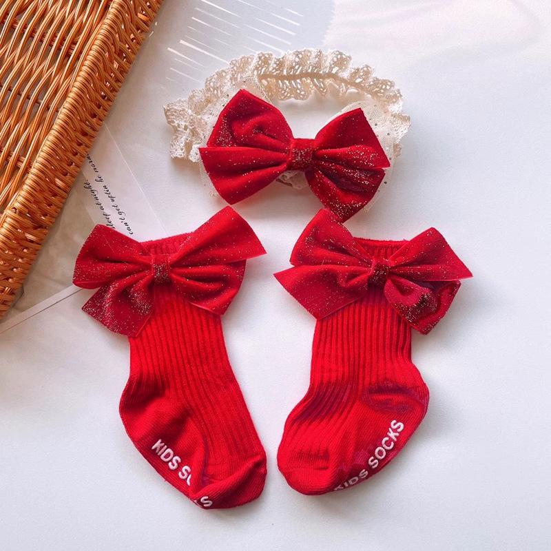 Baby Girl Socks Set Princess Full Moon 100 Days Photo Infant Socks Set Hair Accessories Baby Headband
