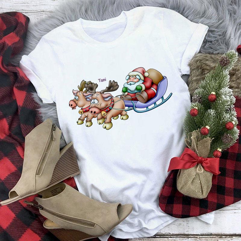 Cute Reindeer T Shirt Women Fashion Christmas Harajuku Short Sleeve T Shirt White Suitable All Seasons