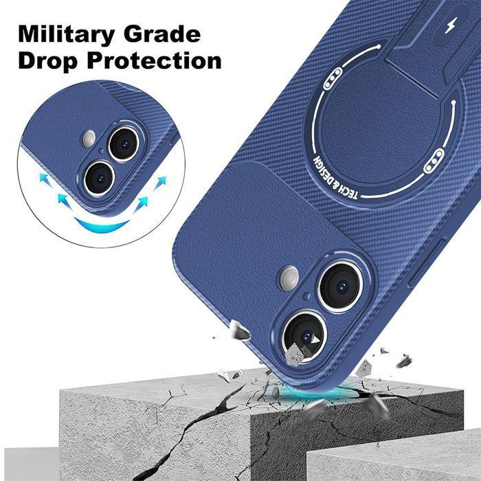 Coque de Protection - BOOLING - pour iPhone 17 - Fibre de Carbone avec Cercle Magnétique et Support Bleu