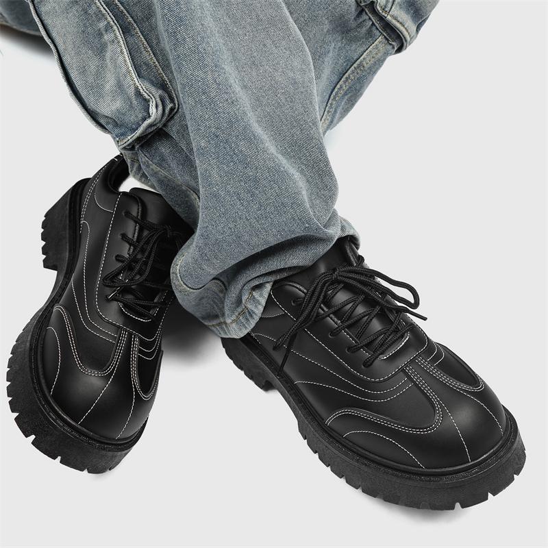 Мужские лоферы на платформе, деловая обувь с английской пряжкой. Повседневная обувь. Туфли с большим носком.