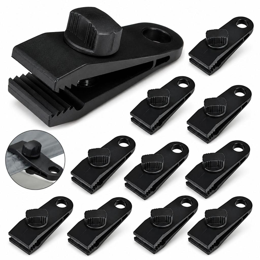 Tarp clip, tent clip, strong fixation, screw type, alligator clip,