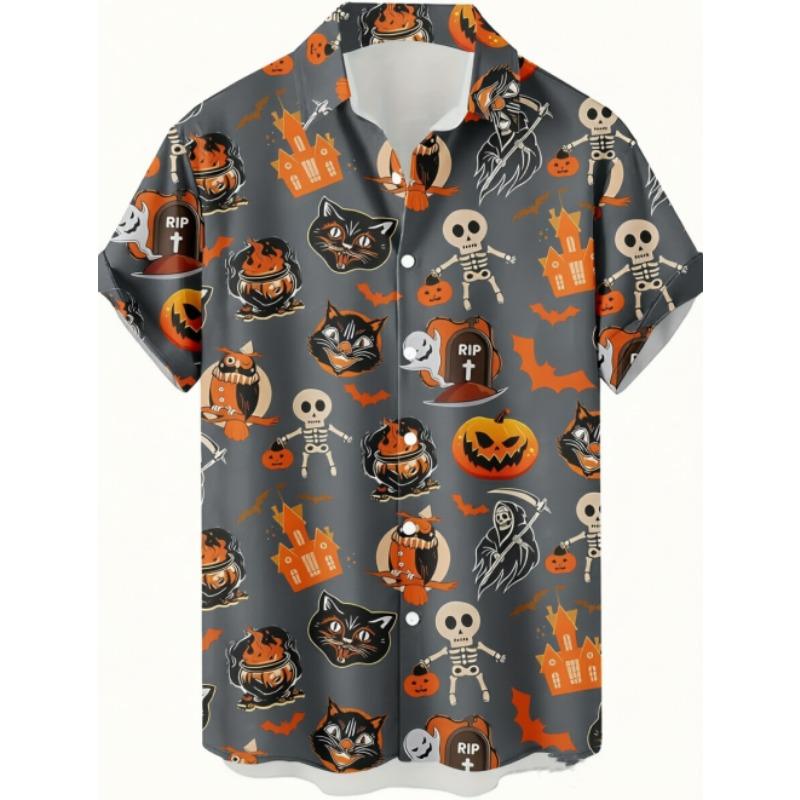 Fashion Skeleton Ghost Pumpkin Printing Shirt Hawaiian Beach Vacation Clothing Men's Street Style Halloween Shirt Daily Men's and Women's Shirt