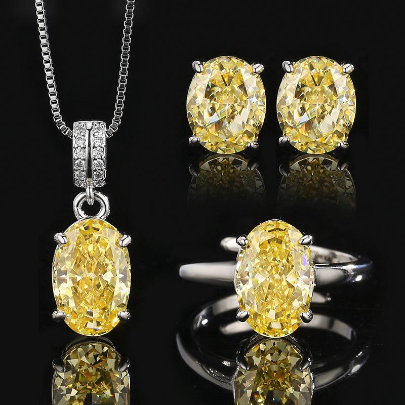 Accessories Jewelry Sets Necklaces Rings Earrings Oval Shaped High Carbon Diamonds Fashionable Women High-end