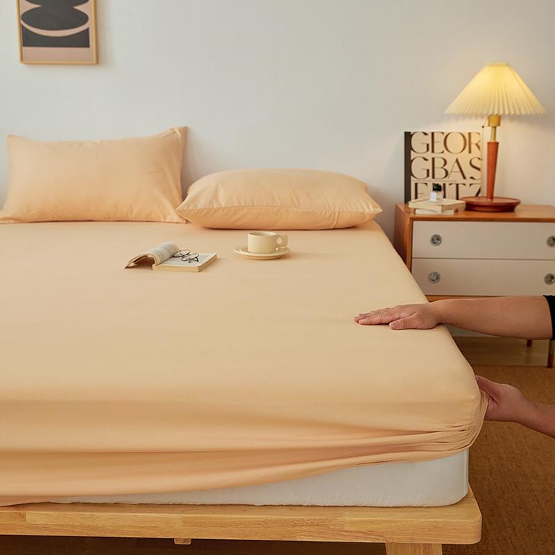 Pure Cotton Fitted Sheet With Anti Slip Elastic Band Plain Mattress Cover For Single Double Queen King Size Beds