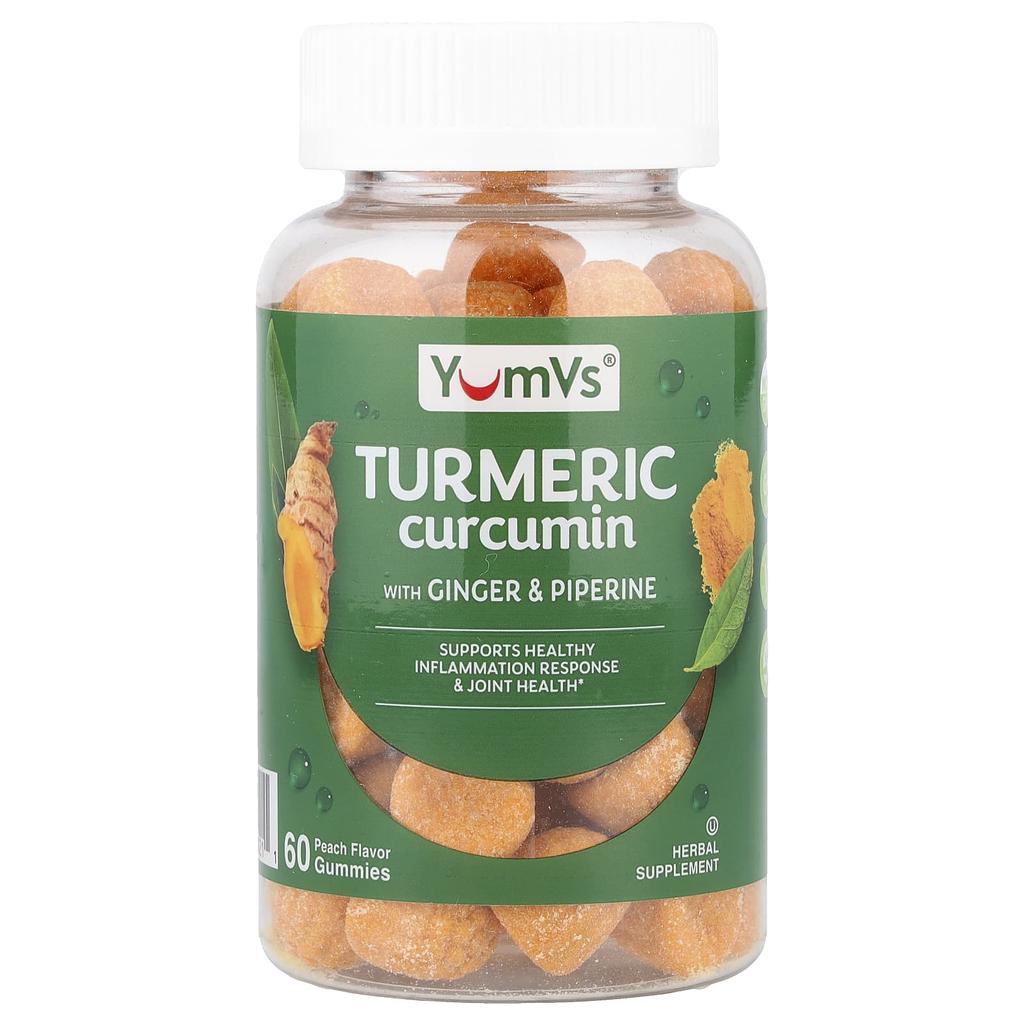 YumVs, Ginger & Piperine Gummies with Turmeric Curcumin, Peach, 60 Gummies