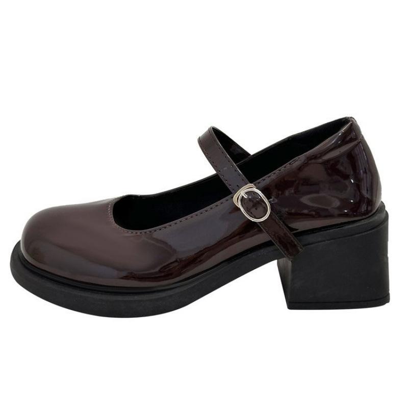 Празднуйте Туфли Мэри Джейн в стиле ретро Женские Универсальные на толстой подошве Кожаные Французский стиль Круглый носок Пряжка Одинарные туфли Универсальные 2025