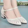 Fashion Black Footwear with Medium Heels for Office Work  Summer 2024 Sandals Women Diamond White Ladies Shoes Rhinestones Buckles H Vip