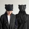 Cute Cat Ears British Beret Hat Solid Color Unisex Octagonal Cap Fashion Cat Ear Hat  for Women