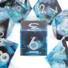 7 Pcs Blue Flowing Sand White Number Sharp Edge Resin Dice Polyhedral Dice Suitable for Role-Playing RPG Board Game