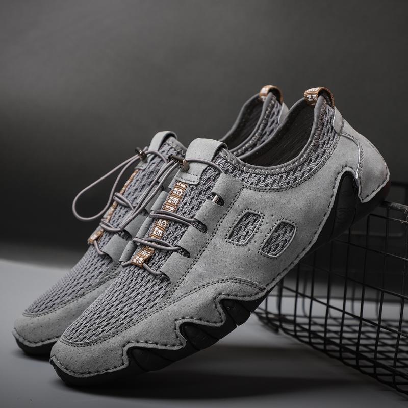 Мужские мокасины, туфли для вождения, повседневные туфли без застежек, большие размеры, серые, с широким носком для мужчин