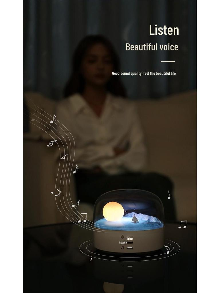 Creative Crescent Bluetooth Speaker and Rechargeable Eye-Friendly Bedside Night Light with Stepless Dimming.
