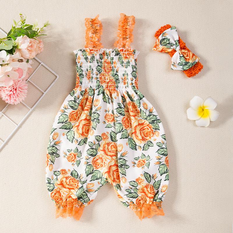 Newborn Baby Girl Summer Outfits Flower Romper Bodysuit Skirt Hat Jumpsuit with Hair Band Toddler Kids Baby Girls Sleeveless Summer Leopard Set Tide