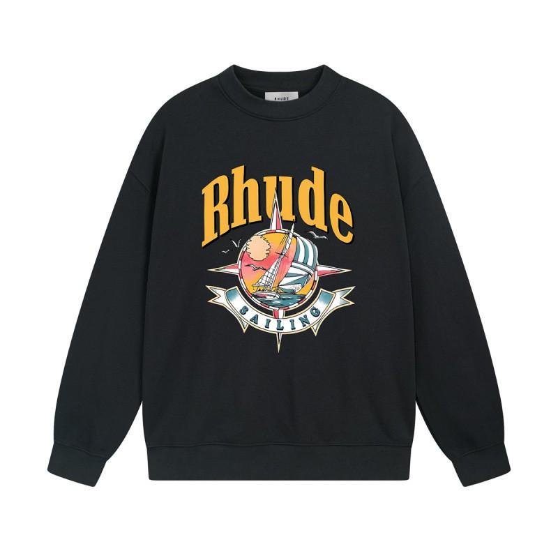 Rhude Vintage Letter Print Oversized Hoodie Men Women Casual Streetwear Sweatshirt