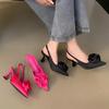Elegant Flower Decoration Pointed Slim High Heel Sandals Cover Toe Shallow Mouth Elastic Back Strap Women's Party Shoes
