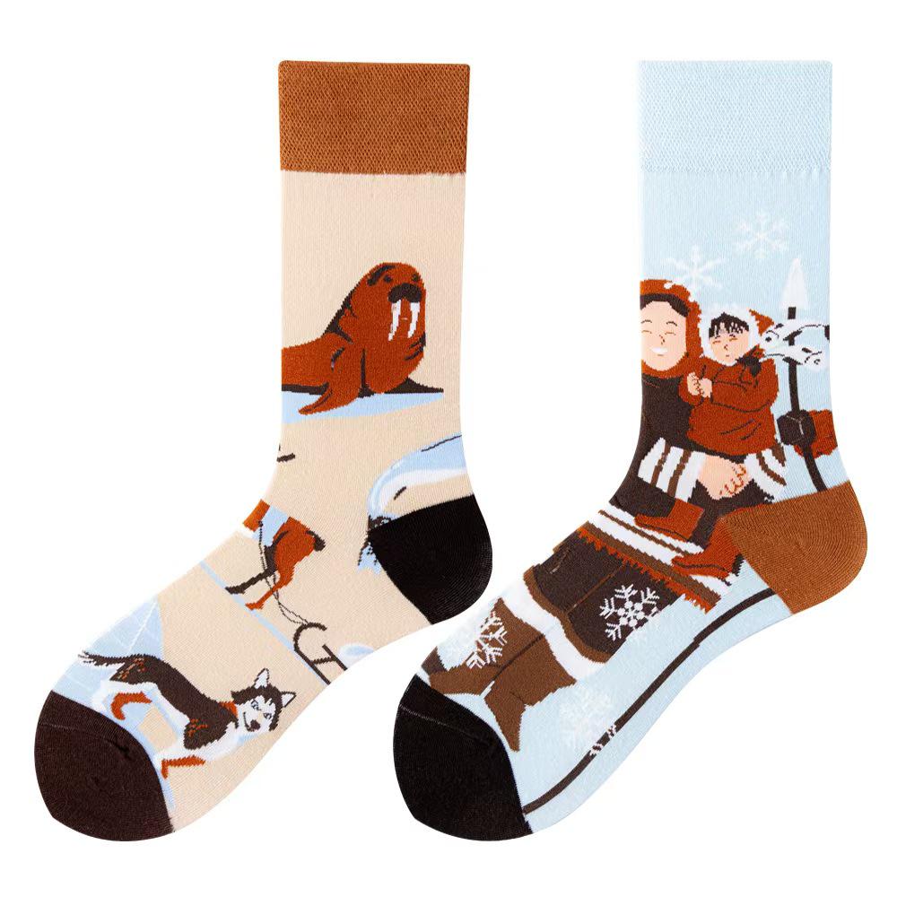 Asymmetric Colorful Christmas Cotton Socks for Couples
