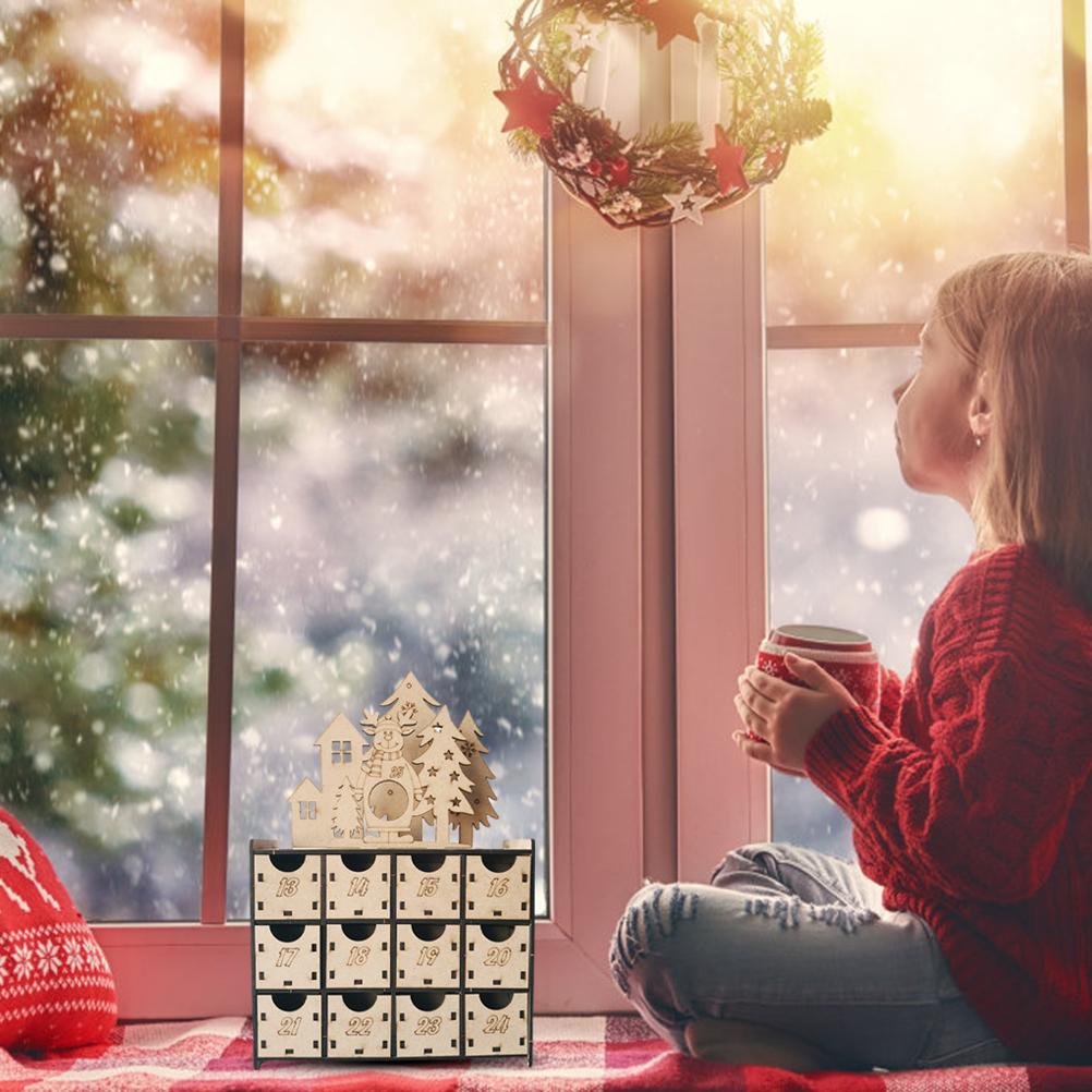 Рождественский адвент-календарь с 25 ящичками, шоколадный обратный отсчет до Рождества, многоразовый деревянный адвент, рождественский подарок для детей