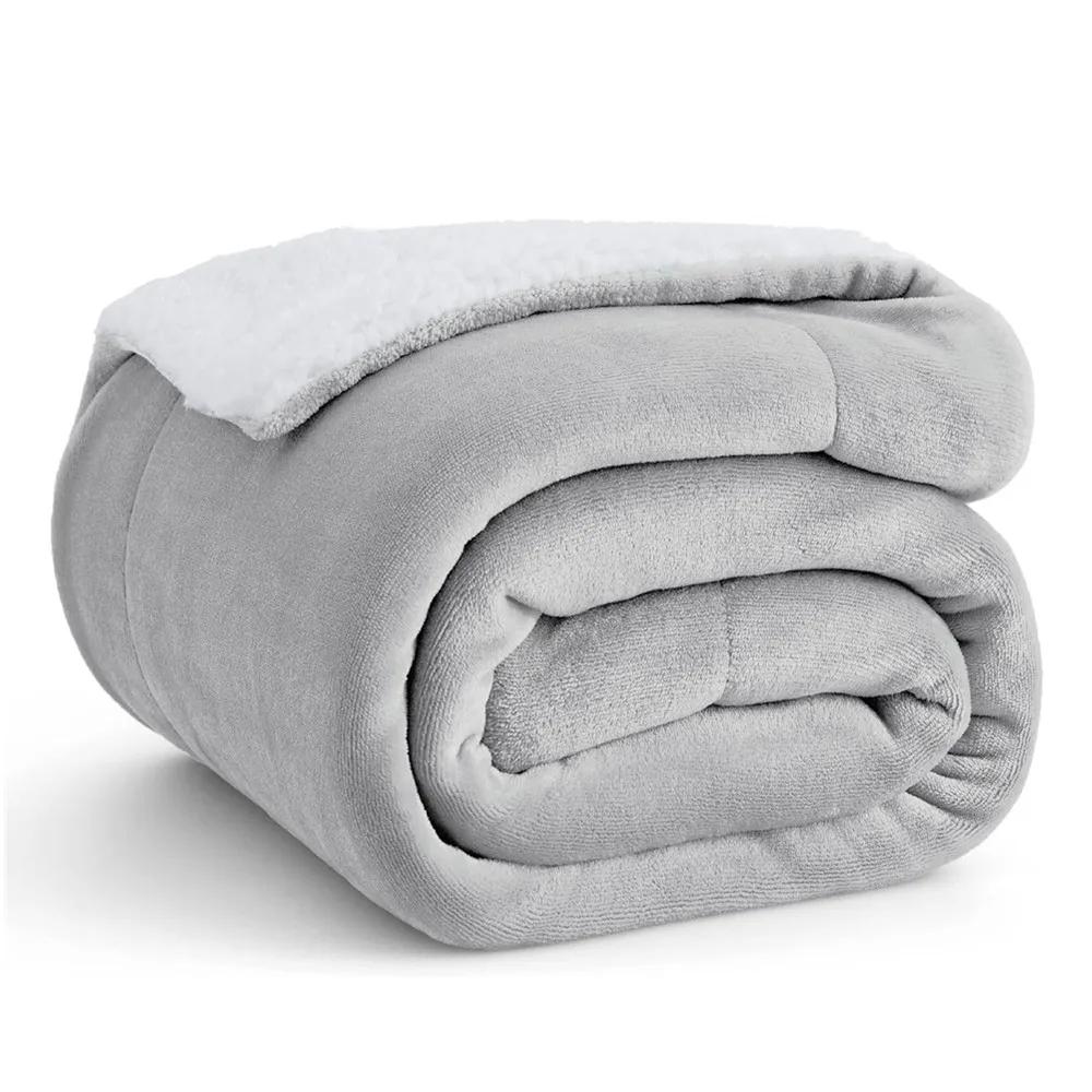 Современное простое бестселлер одеяло из шерпы и овечьей шерсти, всесезонное универсальное однотонное двухслойное фланелевое офисное одеяло для сна