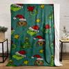 Holiday Grinch and Dog Pattern Patterned flannel blanket perfect for the bedroom living room, sofa, or a little nap