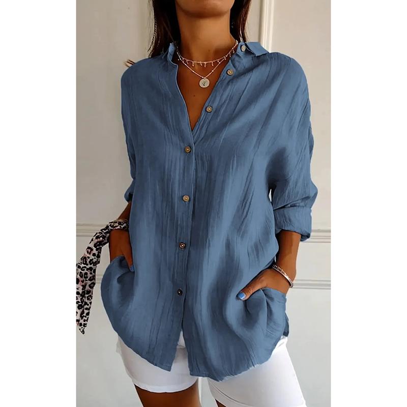 Новая модная однобортная повседневная рубашка больших размеров для женщин с отложным воротником, свободные женские однотонные блузки, топы, рубашки с длинным рукавом на весну и осень 25997