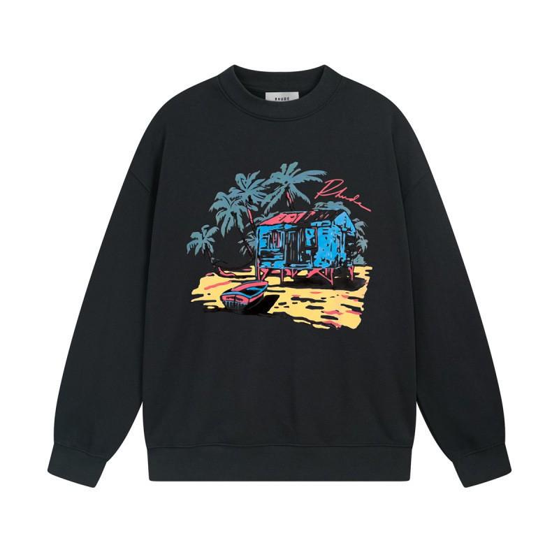 Rhude Vintage Letter Print Oversized Hoodie Men Women Casual Streetwear Sweatshirt