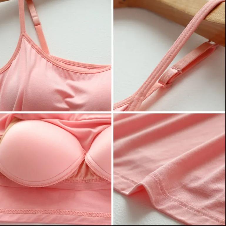 Women Sexy Soft Cozy Camisole with Built In Bra Adjustable Shoulder Strap Vest Tank Tops