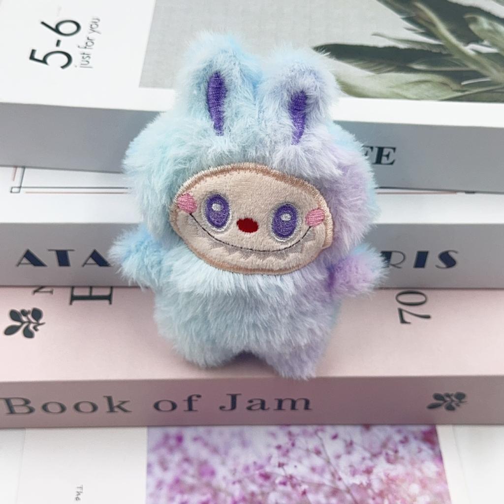 Straight Hair Gradient Color Plush Squeaky Labubu Keychain Bag Charm