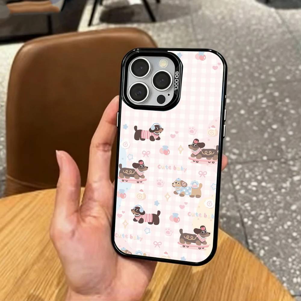 Милый P-Pet D-Такса Черная Полоска Чехол для Телефона Для iPhone17,16,15,14,13,12,11 Plus,Pro Max Цветной Посеребренный Внутренний Чехол