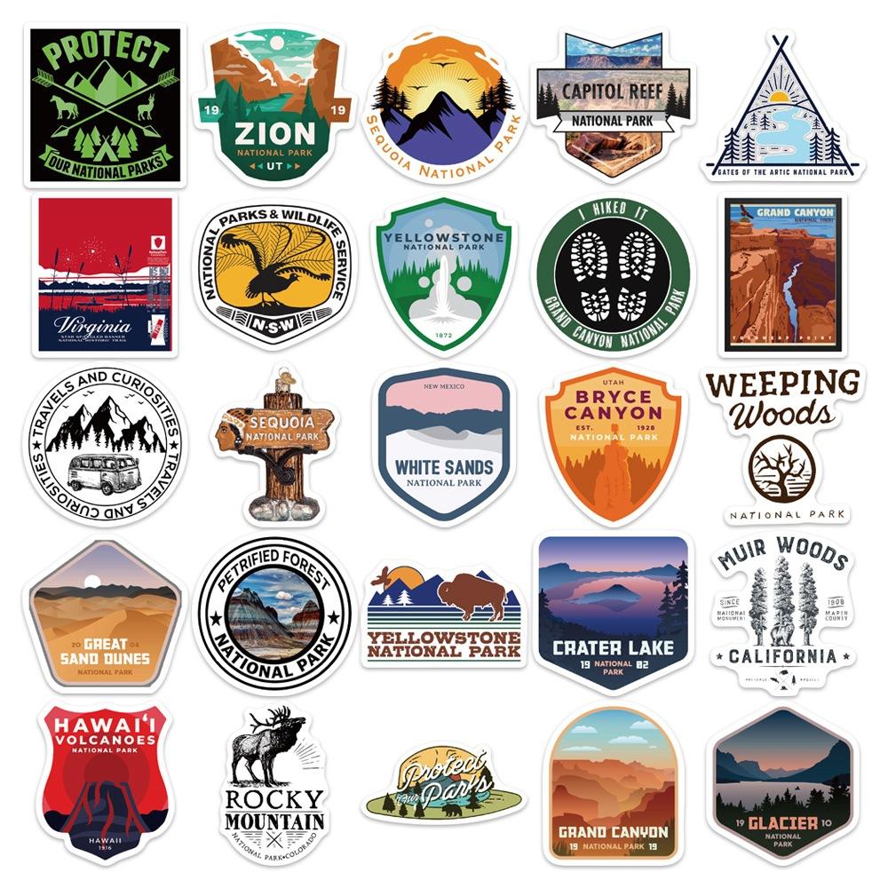 50pcs National Park Landscape Stickers Laptop Bicycle Guitar Skateboard Sticker DIY Graffiti Waterproof Decals