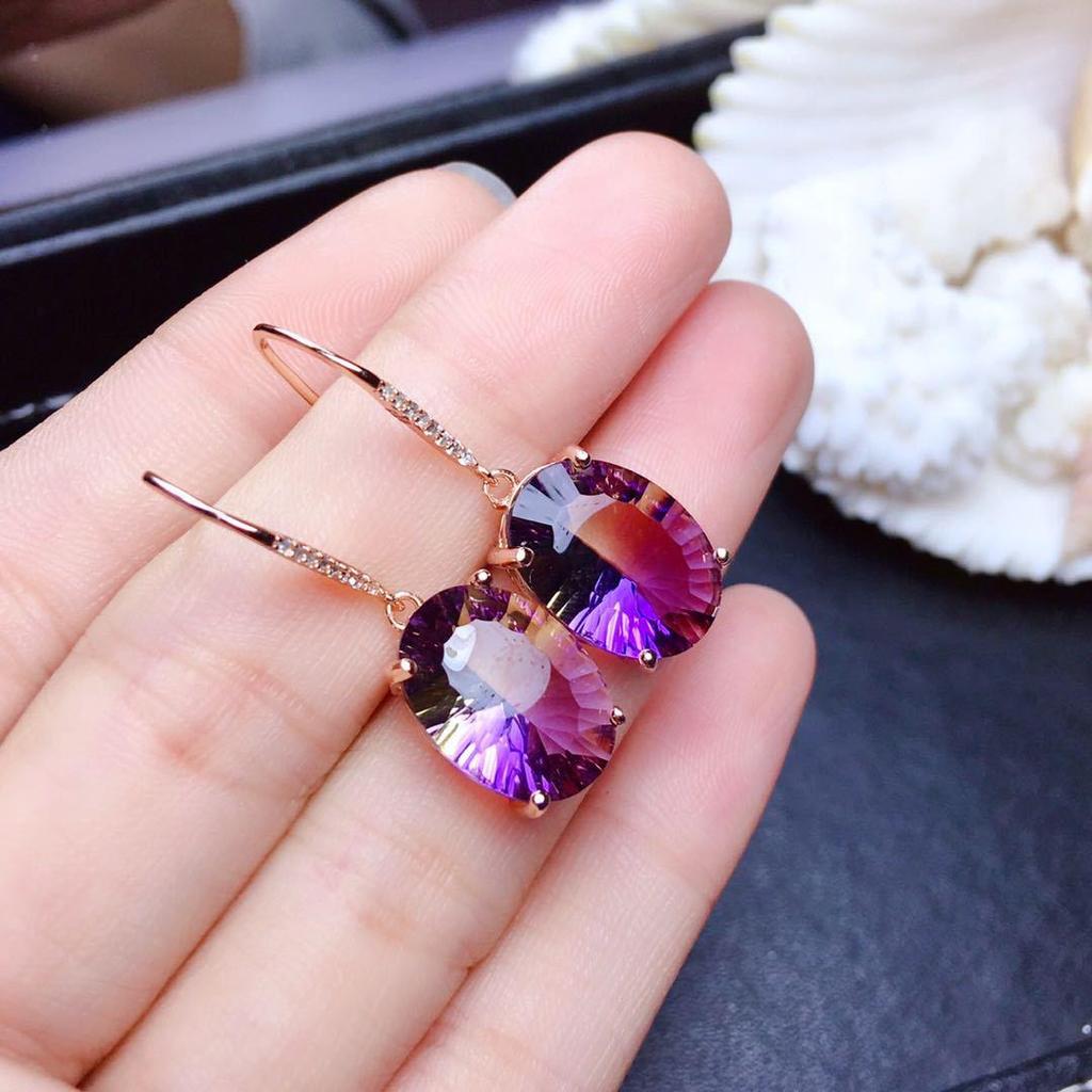 Серьги из стерлингового серебра 925 пробы, красочный драгоценный камень, аметист, золотые серьги 18 карат для женщин, очаровательные ювелирные изделия, подарок