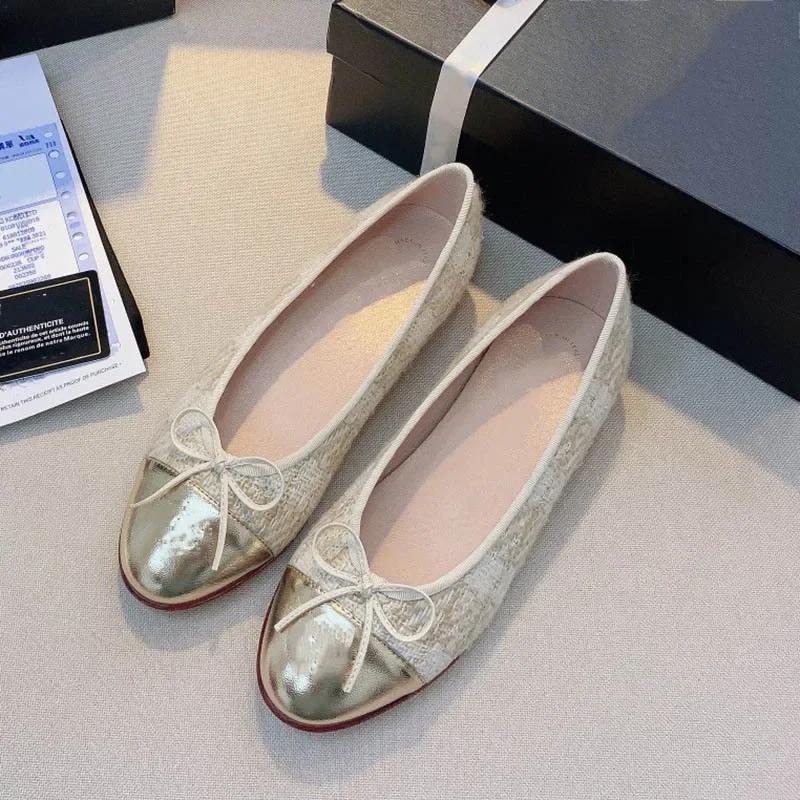 Весна 2024 года, новые женские балетки с круглым носком и бантом на плоской подошве, с закрытым носком