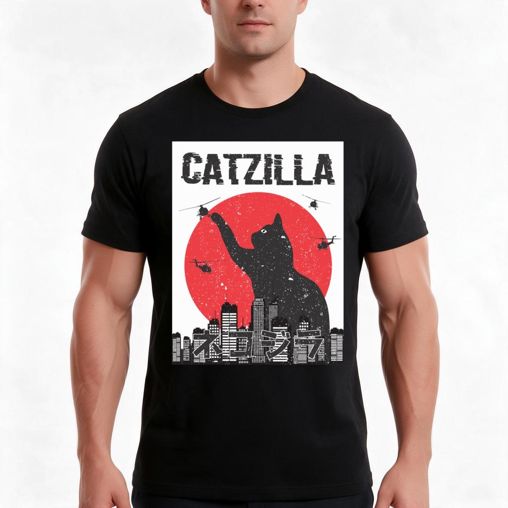 Catzilla Japanese Perfect Gift TShirt Summer Casual Cotton Tee Oversized Streetwear Tops Vintage Graphic Print 100 Cotton