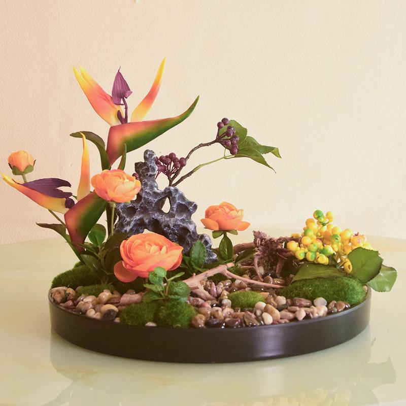 Large Round Table Turntable Centerpiece for Hotel Dining and Private Room Decor - Artificial Flower Art Landscape