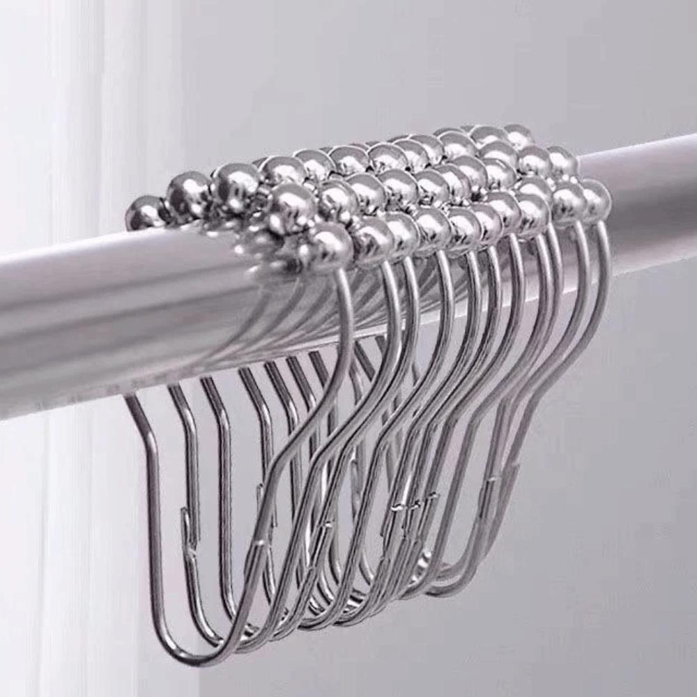 12pcs 304 Stainless Steel Shower Curtain Hooks Five Beads Gourd Sliver Shower Rod Hooks Rust-proof Heavy-Duty Drapery Clips