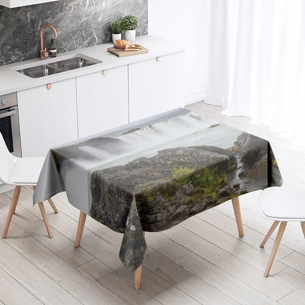 Скатерть с водопадом, природный пейзаж, защита от пятен, водонепроницаемая, прямоугольная, кухонный, обеденный стол, домашний декор