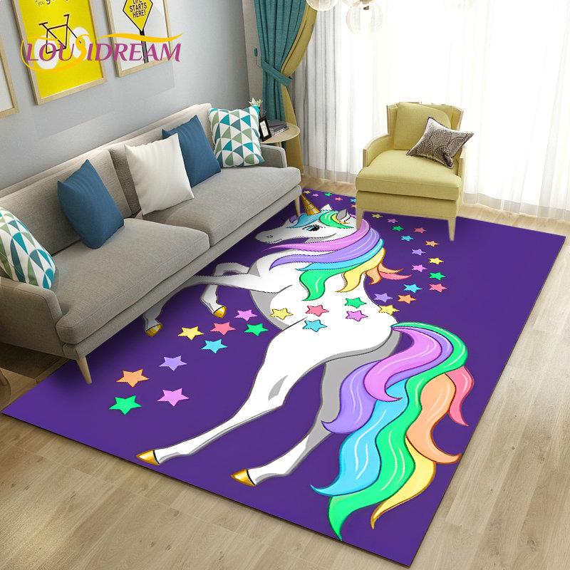 3D Cartoon Cute Unicorn Area Rug,Carpet Rug for Living Room Bedroom Sofa Doormat Kitchen Decoration,Kid Play Non-slip Floor Mat